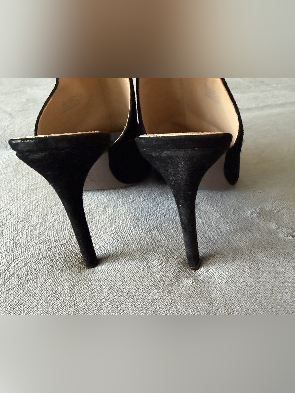 Tory Burch Black Suede Peep-Toe Stiletto Sandals with Gold Buckle - Picture 14 of 14